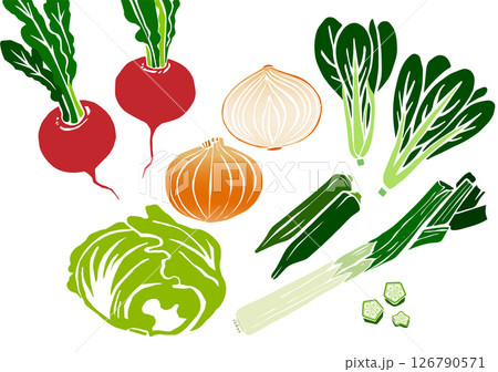 レトロな手書きの野菜イラストセット 126790571