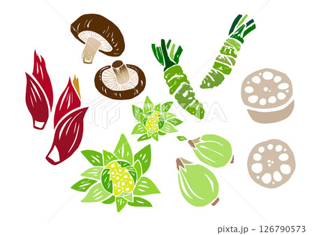 レトロな手書きの野菜イラストセット 126790573