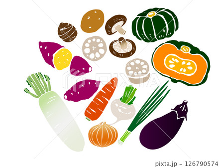 レトロな手書きの野菜イラストセット 126790574