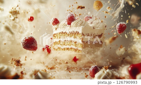 Strawberry Cake Explosion: Creamy Layers and Whipped Cream Strawberry Cake Explosion: Creamy Layers and Whipped Cream 126790993