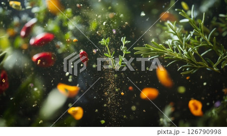 Vibrant Herbs and Spices in Motion 126790998