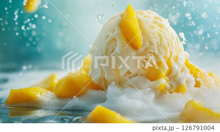 Creamy Mango Ice Cream with Splashing Water 126791004