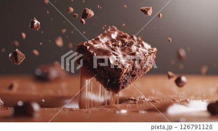 Chocolate Brownie Falling into Melted Chocolate 126791128