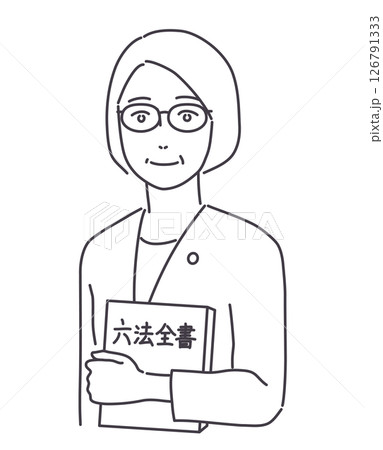 六法全書を持つ年配女性　線のみ 126791333