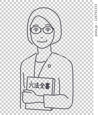 六法全書を持つ年配女性　線のみ 126791333