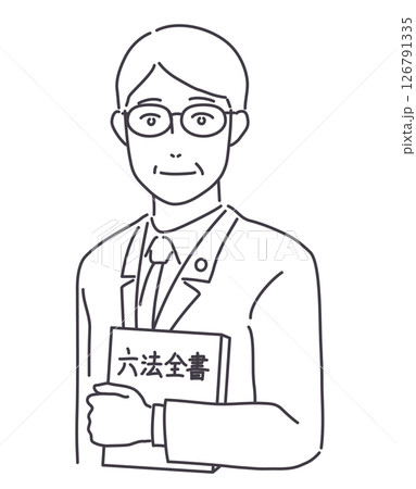 六法全書を持つ年配男性 線のみ 六法全書を持つ年配男性 線のみ 126791335