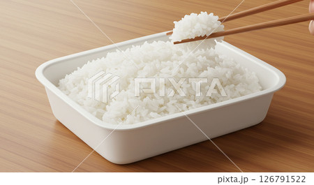 レトルトご飯の容器に盛られた白米のイメージ 126791522