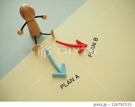 人形の前に矢印とプランA プランBの文字 人形の前に矢印とプランA プランBの文字 126791533