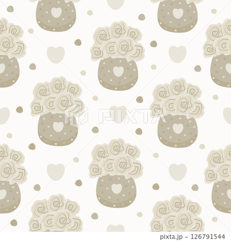 Beige roses in vases on light beige background, seamless pattern Beige roses in vases on light beige background, seamless pattern 126791544