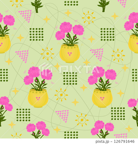 Bright peonies seamless pattern with abstract elements 126791646