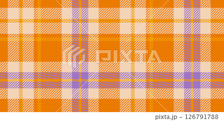 Seamless orange, beige, and purple plaid pattern with bold diagonal striped details. Geometric textile design for backgrounds and print 126791788