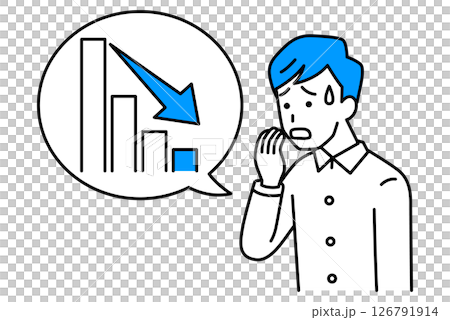 Casual man looking upset with a falling graph 126791914