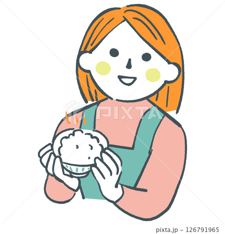 いただきます 炊き立てご飯をよそったお茶碗を持つ主婦 ストックイラスト素材 いただきます 炊き立てご飯をよそったお茶碗を持つ主婦 ストックイラスト素材 126791965