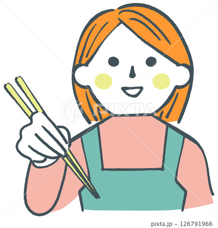 いただきます お箸をもつ主婦 ストックイラスト素材 いただきます お箸をもつ主婦 ストックイラスト素材 126791966