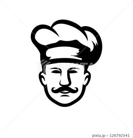 Illustration of a chef in a chef's hat. 126792541