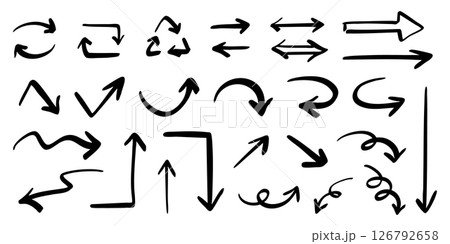 ベクターのペンの手書きの矢印セット 白黒 126792658