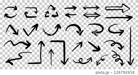 ベクターのペンの手書きの矢印セット 白黒 126792658