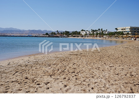 Panorama of beach at Red Sea in African SAFAGA city in EGYPT 126792837