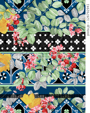 Artistic Geometric Floral Scrollwork Hand Drawn Patterns 126792941