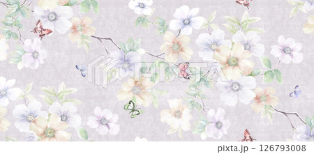Harmonious Geometric Shapes with Floral Scroll Motif Illustrations 126793008
