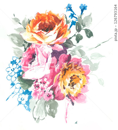 Unique Hand Painted Geometric and Curly Floral Design Artworks 126793164