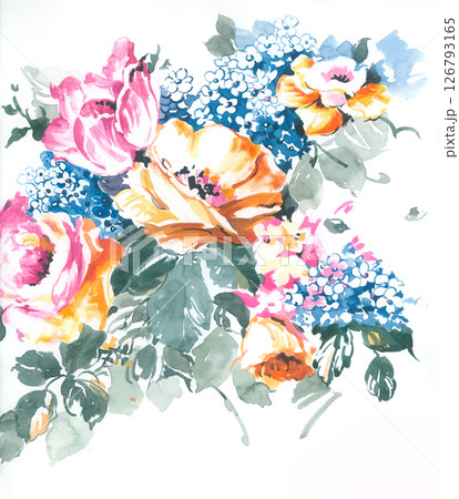 Unique Hand Painted Geometric and Curly Floral Design Artworks 126793165