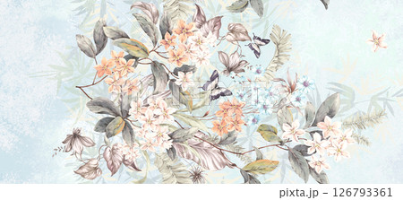 Modern Geometric and Curly Floral Pattern Hand Drawn Art Pieces 126793361