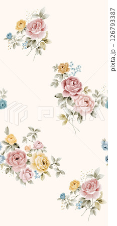 Modern Geometric and Curly Floral Pattern Hand Drawn Art Pieces 126793387