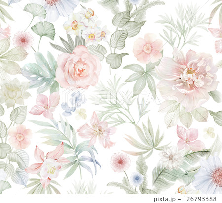Modern Geometric and Curly Floral Pattern Hand Drawn Art Pieces 126793388