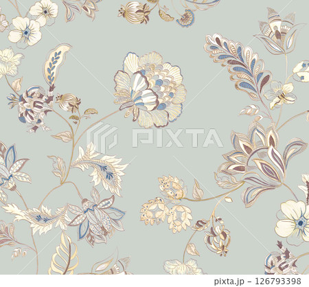Modern Geometric and Curly Floral Pattern Hand Drawn Art Pieces 126793398