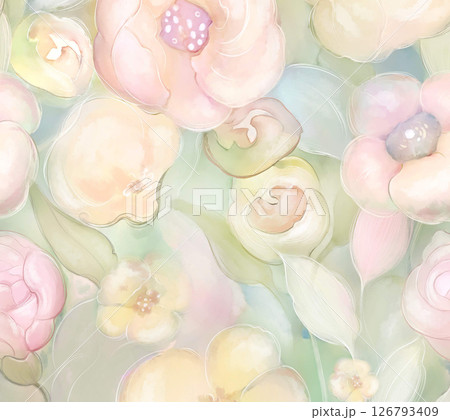 Modern Geometric and Curly Floral Pattern Hand Drawn Art Pieces 126793409