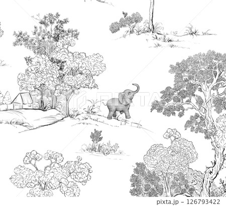 Modern Geometric and Curly Floral Pattern Hand Drawn Art Pieces 126793422