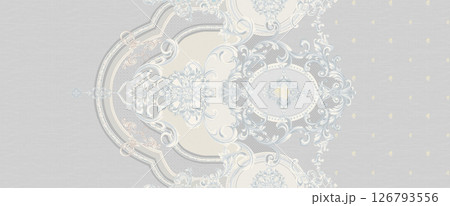 Timeless Geometric Shapes Blended with Floral Scrollwork Drawings 126793556