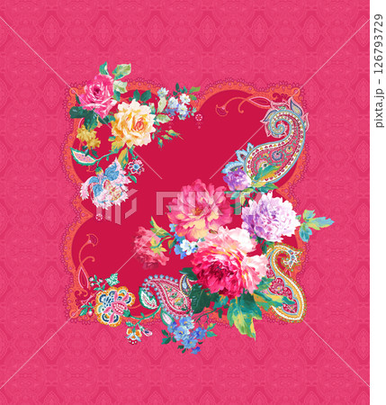 Inspired Geometric Floral Scrollwork Hand Drawn Illustrations 126793729