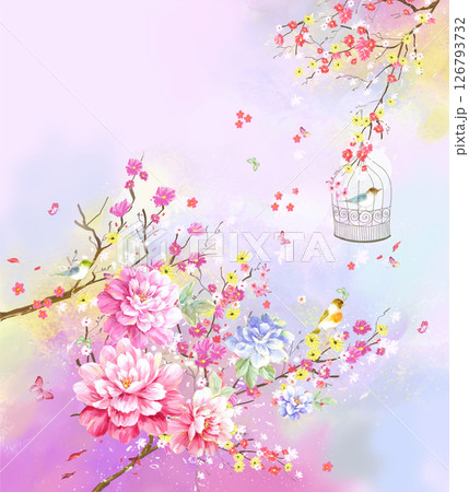 Inspired Geometric Floral Scrollwork Hand Drawn Illustrations 126793732