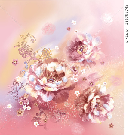 Inspired Geometric Floral Scrollwork Hand Drawn Illustrations 126793745