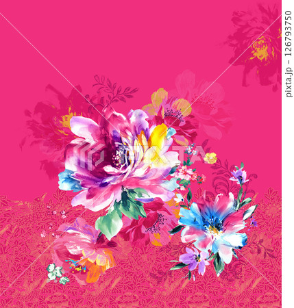 Inspired Geometric Floral Scrollwork Hand Drawn Illustrations 126793750