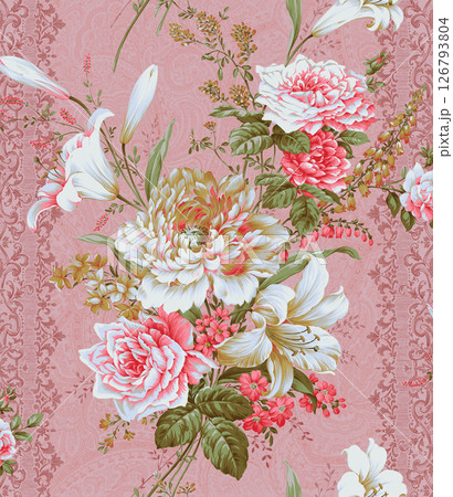 Inspired Geometric Floral Scrollwork Hand Drawn Illustrations 126793804
