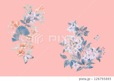 Modern Fusion of Geometric Shapes and Floral Scroll Motifs 126793893