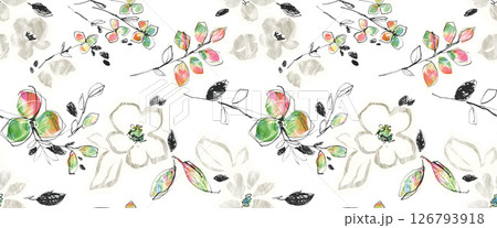 Modern Fusion of Geometric Shapes and Floral Scroll Motifs 126793918