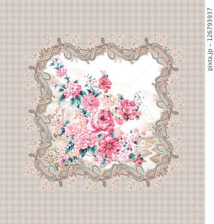 Modern Fusion of Geometric Shapes and Floral Scroll Motifs 126793937