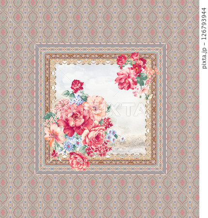 Modern Fusion of Geometric Shapes and Floral Scroll Motifs 126793944