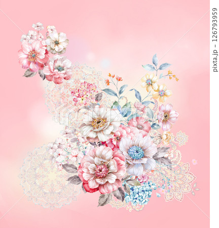 Modern Fusion of Geometric Shapes and Floral Scroll Motifs 126793959