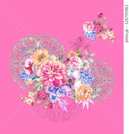 Modern Fusion of Geometric Shapes and Floral Scroll Motifs Modern Fusion of Geometric Shapes and Floral Scroll Motifs 126793961