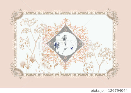 Distinctive Hand Illustrated Geometric Scroll and Floral Designs Distinctive Hand Illustrated Geometric Scroll and Floral Designs 126794044