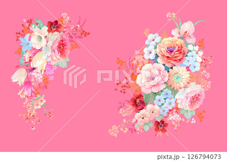 Distinctive Hand Illustrated Geometric Scroll and Floral Designs 126794073