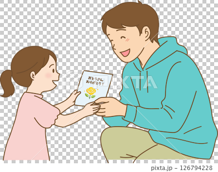 父の日にメッセージカードを貰って喜ぶ父親 父の日にメッセージカードを貰って喜ぶ父親 126794228