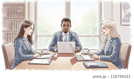 法律事務所で会議を行う弁護士たち 法律事務所で会議を行う弁護士たち 126794281