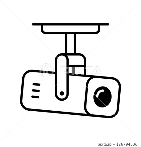 Outline icon of a surveillance camera mounted on a ceiling for security monitoring systems. 126794336