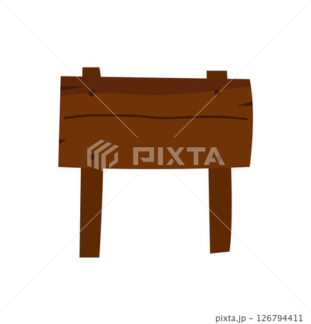 Empty wooden sign board on two posts, rustic cartoon style, illustration isolated on white 126794411